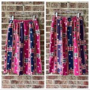 Geometric print vintage skirt - Midi cotton - sm/med, indigo, plum, fuchsia